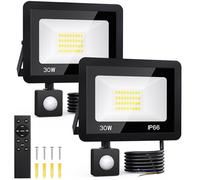 30W Projecteur LED Extérieur avec Détecteur de Mouvement - 2 Packs Blanc Froid 6500K - Eclairage Exterieur Lamp avec Télécommande, IP66 Etanche Spot Lumiere avec Detecteur for Jardin Garage Backyard