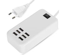 30W Station de Charge Multi-Chargeur USB, concentrateur de Station de Charge Rapide à 6 Port Hub 100-240V avec câble de 150cm pour téléphones intelligents Tablette