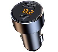 30W USB C Chargeur de Voiture, Mini Adaptateur USB 2,4 A avec Affichage de Tension LED, Adaptateur de Chargeur de Voiture 12 W USB et 18 W PD 12 V pour Téléphone, Tablette et Autres Appareils Mobiles