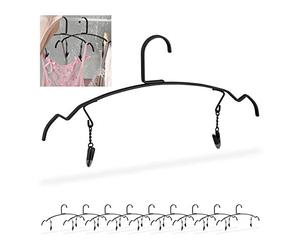 30x Cintre Pince, Dessous & Lingerie, avec 2 Clips, Multifonctionnel, métal, 33 cm de Large, Noir