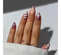 30x Frcnch Tip Faux Ongles Avec Des Bandes De Tourbillon Conçoit Des Arcs Sucrés Bâton Sur La Presse De Noël Pour L'hiver