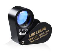 30x Grossissement Bijoux Gemme Loupe avec UV & 6 LED Lumière, 21mm Optique Verre Triolet Loupes Lentille Portable Ordinateur de Poche Loupe Outil