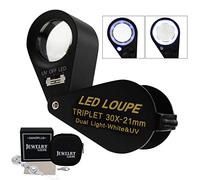 30x Loupe Bijoux Loupe LED UV Lumière 21mm Achromatique Triolet Lentille Optique Verre Poche Gemme Loupe Outil Bijoutier, Timbre Philatéliste, Pièce Numismatique