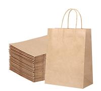 30X Sacchetti Carta con Manici Shopper Carta Borse Carta Regalo da Festa Borse di Carta con Manici Marrone per Battesimi, Feste di Compleanno, Regali, Shopping, 27x21x11cm
