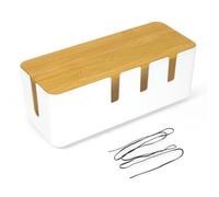30x12x11CM Boîte de Gestion des Câbles, Boîte de Rangement pour Cordon, Boîte D'organisation des Câbles en Plastique avec Couvercle en Bambou pour Cacher Les Cordons Electriques