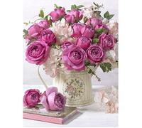 30x40cm DIY Broderie Diamant Kit Complet Théière Fleurie, 5D Diamond Painting Complet Livre Usine Rond Point De Croix Broderie Décor