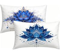 30x60 Lot de 4 Housses de Coussin Bleu Coussin Canape Simple, Lin Taie d'oreiller Impression Recto Verso avec Fermeture éClair Invisible, Decoration Maison pour Jardin Salon, Cadeau Femme -LK2604951