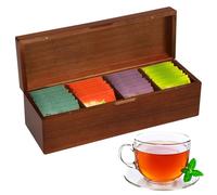 31*10.5*9.7cm Organiseur pour Boîte à Thé, 4 Compartiments Organiseur à Thé en Bois Organiseur Thé pour Plan de Travail, Récipient pour Sachets de Thé Boîte à Thé pour Sachets de Thé, Café, Épices (C)