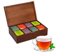 31*19.5*9.5cm Organiseur pour Boîte à Thé, 8 Compartiments Organiseur à Thé en Bois Organiseur Thé pour Plan de Travail, Récipient pour Sachets de Thé Boîte à Thé pour Sachets de Thé, Café, Épices (B)
