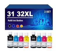 31 32XL Bouteilles d'encre De Recharge Compatibles pour HP Smart Tank 5105 6005 7005 7305 7306, 135 / 70 ML,4 Colors-2 Set