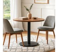 31.5-inch Solid Wood Round Dining Table for 2-4 with Black Metal Pedestal