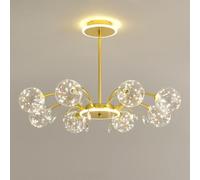 31,5 pouces Lustre LED 8 têtes Lampe à suspension créative Lampe suspendue de luxe dorée Abat-jour en boule de verre Lampe à suspension Matériel antirouille Éclairage de suspension Luminaire de