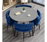 31.5" Round Dining Table and Chairs Set for 4 5 Piece Negotiation Coffee Living Room Office Kitchen Reception Wood Color Modern Minimalist Furniture (Blue)