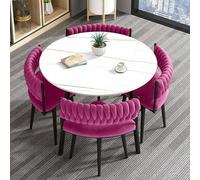 31.5" Round Dining Table and Chairs Set for 4 5 Piece Negotiation Coffee Living Room Office Kitchen Reception Wood Color Modern Minimalist Furniture (Pink)