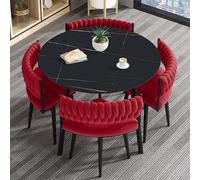 31.5" Round Dining Table and Chairs Set for 4 5 Piece Negotiation Coffee Living Room Office Kitchen Reception Wood Color Modern Minimalist Furniture (Red)