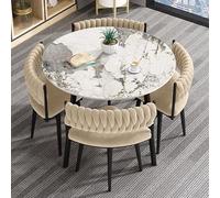 31.5" Round Dining Table and Chairs Set for 4 5 Piece Negotiation Coffee Living Room Office Kitchen Reception Wood Color Modern Minimalist Furniture (Beige)
