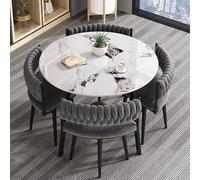 31.5" Round Dining Table and Chairs Set for 4 5 Piece Negotiation Coffee Living Room Office Kitchen Reception Wood Color Modern Minimalist Furniture (Grey)