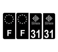 31 Haute Garonne logo noir autocollant plaque immatriculation auto sticker Lot de 4 Stickers - Angles : arrondis