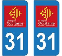 31 La Région Occitanie Pyrénées-Méditerranéenne département région Autocollant Plaque immatriculation Sticker, Couleur : Bleu, Angle : Arrondi