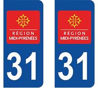 31 Midi-Pyrénées département région Autocollant Plaque immatriculation Auto Voiture Sticker, Couleur : Bleu, Angle : Arrondi
