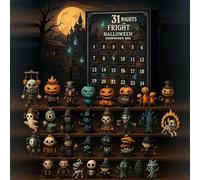 31 Nights of Fright - Boîte de compte à rebours d'Halloween avec figurines, calendrier de l'Avent d'Halloween 2025, coffret cadeau, poupées effrayantes à collectionner, breloques à suspendre et mini