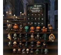 31 nuits d'effroi, calendrier de l'Avent Halloween 2025, coffret cadeau, compte à rebours Halloween avec figurines, breloques à suspendre et mini décorations, cadeaux de fête citrouille (15 Pièce)