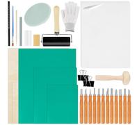 31 Piece Linogravure Plaque Kit Linogravure Caoutchouc Block Printing Starter Linoleum Plate avec Papiers Calques, Bloc de Mélange pour la Gravure et DIY Impression en Reliefs