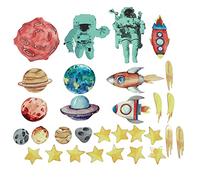 31 pièces de stickers muraux lumineux à thème vaisseau spatial, décalcomanie murale phosphorescente pour chambre d’enfant, décoration murale amovible en PVC avec motif astronaute,
