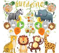 31 pièces Ensemble de décoration d'anniversaire de jungle safari, décoration pour 1er anniversaire garçon fille, décoration de jungle verte pour 1er anniversaire, décoration d'anniversaire d'enfant de