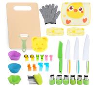 31 Pièces Kit Cuisine Enfant, Couteau Enfant Qui ne Coupe pas, Ustensile Cuisine Enfant de Sécurité, Kit Couteau Cuisine Enfant avec Planche à Découper, Couteau en Bois, Coupe-Vague, Tablier
