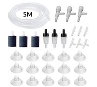 31 Pièces Pompe à air Accessoires pour Fish Tank, 5M Tuyau à air, 3 Bubble l'air Stones, 3 Valves de Contrôle, 15 Ventouse Clips, 3 d'air Pompe Valve Regulateur, et 6 Connecteurs