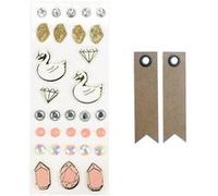 31 stickers 3D Cygnes + 20 étiquettes kraft Fanion Multicolore G