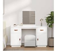 Vidaxl Ensemble De Coiffeuse Avec Miroir Blanc Bois De Pin Solide Blanc