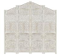 3111EN SOLDE•Cloison de séparation 4 panneaux-Paravent Chambre séparateur de pièce Joli Design-décor Blanc 160x165 cm Bois manguier