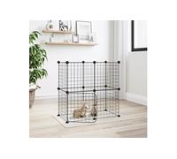 vidaXL Enclos 12 panneaux avec porte pour animaux de compagnie Noir 35x35 cm