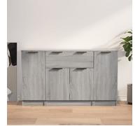 vidaXL Buffet 3 pièces Sonoma – Bois d'ingénierie gris/marron – avec tiroir