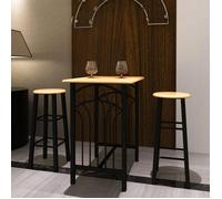 [31312]3 pcs - Table + 2 chaises de cuisine Design Moderne - Bois brun roux avec noir Acier , Poids:18.4