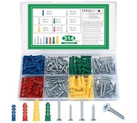 314 à tête plate Plate Vis et Chevilles Set, Chevilles Universelles avec Vis à Autoperceuses, Chevilles Expansion en Plastique avec Vis à Bois pour Creuses Cloison Sèche, Béton, Plaques de Plâtre