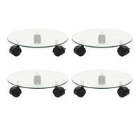 vidaXL Supports roulants pour plantes 4 pièces – Verre trempé rond 28 cm – Noir