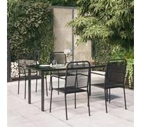 3156536 Ensemble à dîner de jardin 5 pcs Noir Corde de coton et acier
