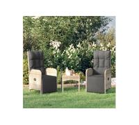 319891 Chaises inclinables d'extérieur et coussins2pcs Poly rotin Gris