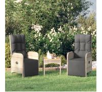 319891 vidaXL Chaises inclinables d'extérieur et coussins2pcs Poly rotin Gris