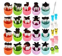 31Pcs Emporte-pièce Légumes, Mini Emporte-pièce Fruits en Acier Inoxydable, Moule en Forme d'animaux pour Gâteaux Biscuits Sushi, Coupe-Légumes Ensemble avec 1 pinceau + 10 Dessin animé Cure-Dents