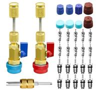 31Pcs R134A Valve Core Quick Remover Kit d’outils d’installation, outil de retrait de noyau de Valve haute basse pression avec 5V1 R134A Valve Core AC Service Port Cap Kit tige de Valve pour système