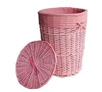 31RaRd-c Panier à Linge en Osier Rose, diamètre 46 cm, Hauteur 62 cm