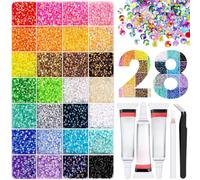 32 000 strass en résine 40 couleurs 3mm, kit complet avec colle et outils, Bedazzler pour DIY, décoration, vêtements et nail art (28 carrés)