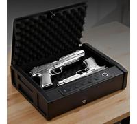 32.5x25x8.5CM Coffre-fort portable pour 2 armes pistolet fixation murale ouverture par empreinte digitale ou code éclairage LED et mode silencieux en acier laminé à froid pour voiture maison et voyage