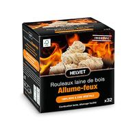 32 Allume Feu Laine de Bois pour Cheminée et Poele a Bois - Allumage Simplifié : Brule 10 Minutes Produit Naturel 100% Ecologique en Bois & Cire Végétale FSC