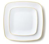 32 assiettes carrées prestiges blanches et or - decorline 4618 Jaune G