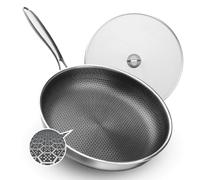 32 cm Poêle à Frire Hybride en Acier Inoxydable avec Grille Anti-Projection Poêle Antiadhésive Nid d'Abeille pour Induction Gaz et Électrique Sans PFOA Résistant aux Rayures Lave-Vaisselle & Four